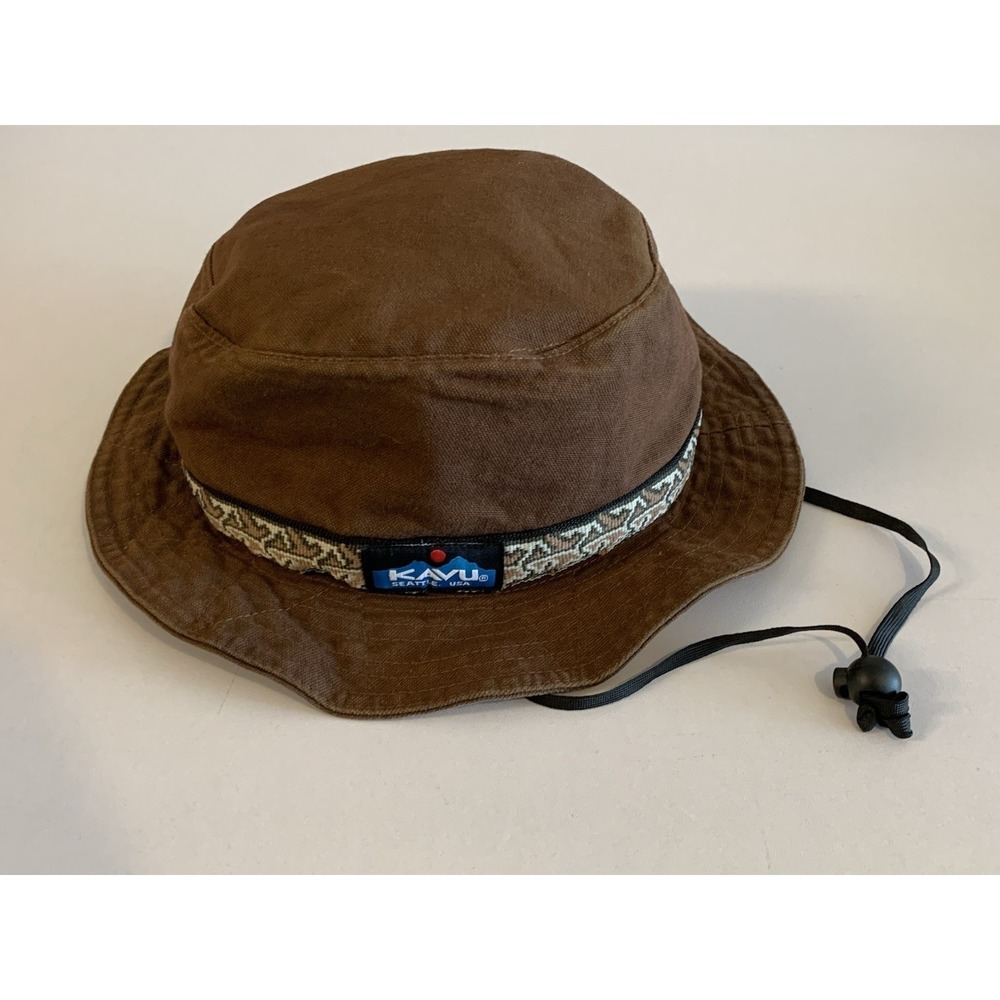 Vintage KAVU Bucket Hat Brown Cotton Canvas W/ Adjustable Strap Made In USA